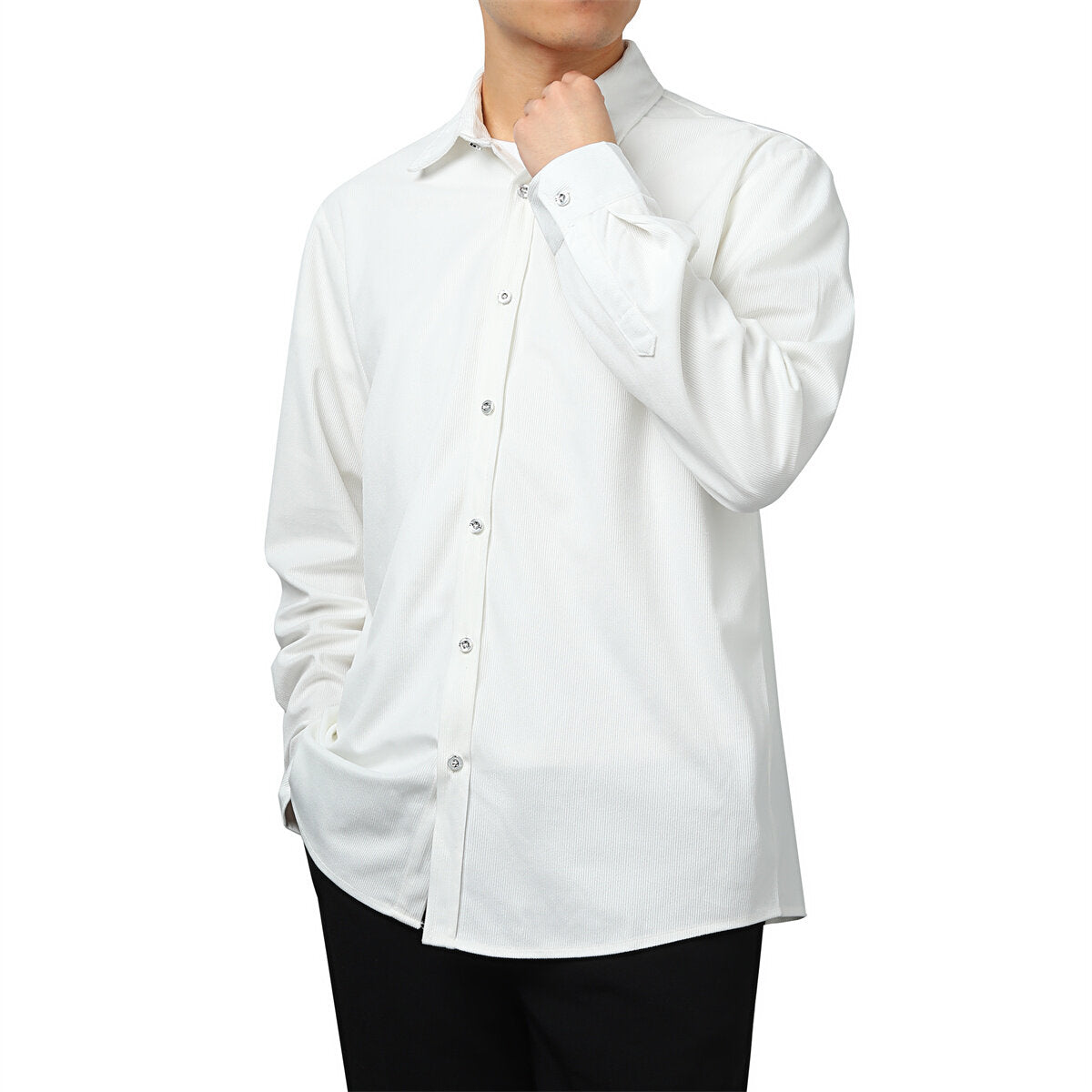 YOUTHUP Mens Casual Corduroy Shirt Long Sleeve Slim Lapel Padded Top