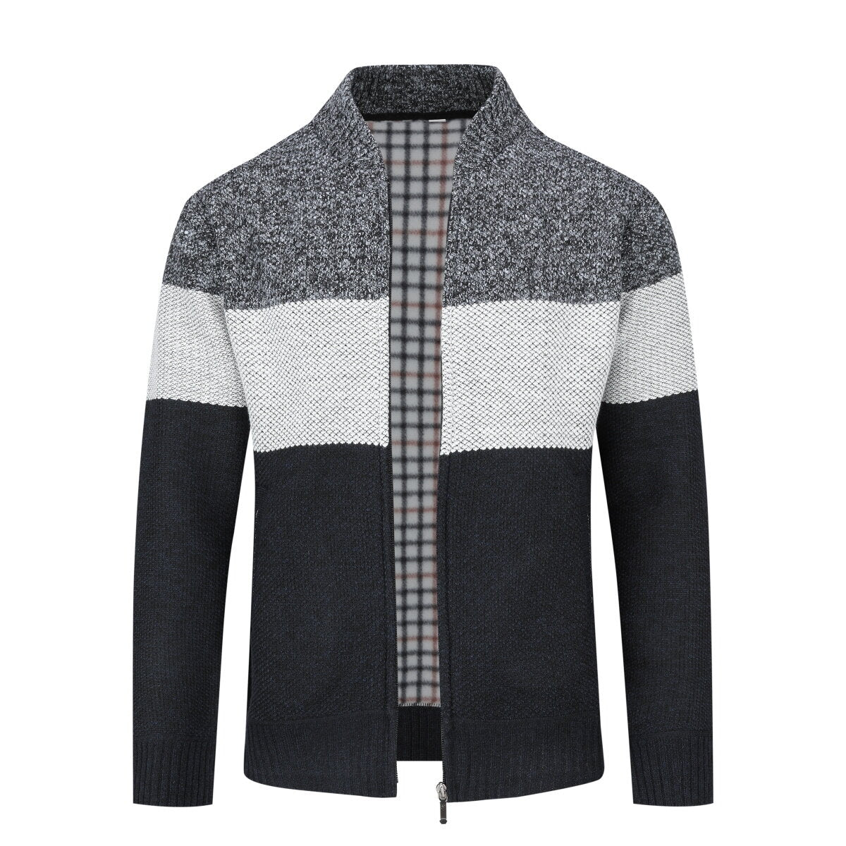 Youthup Mens Color Block Knitted Cardigan Sweatshirt