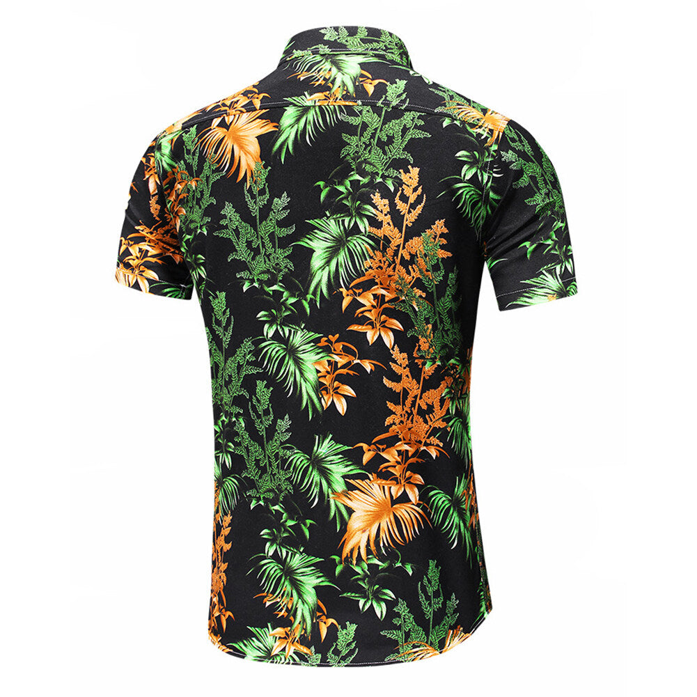 Youthup Mens Botanical Print Hawaiian Beach Shirt