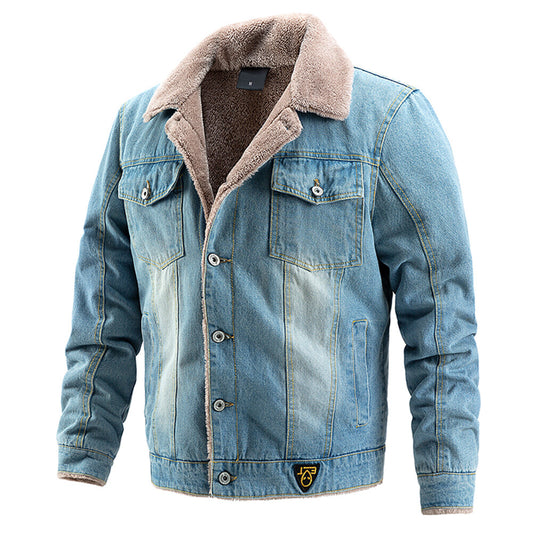 Youthup Mens Fleece Lined Coat Thick Denim Jacket