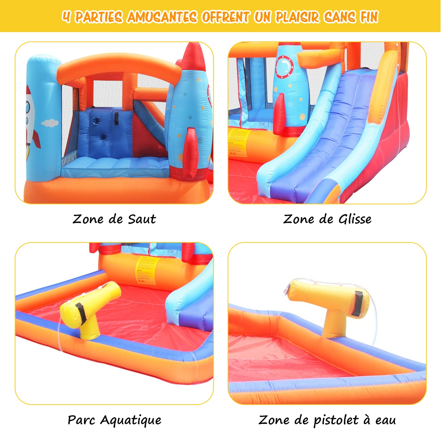 Toboggan gonflable avec piscine pour 3 Enfants Aire de jeux gonflable 370x260x185cm Poids Portant 90KG