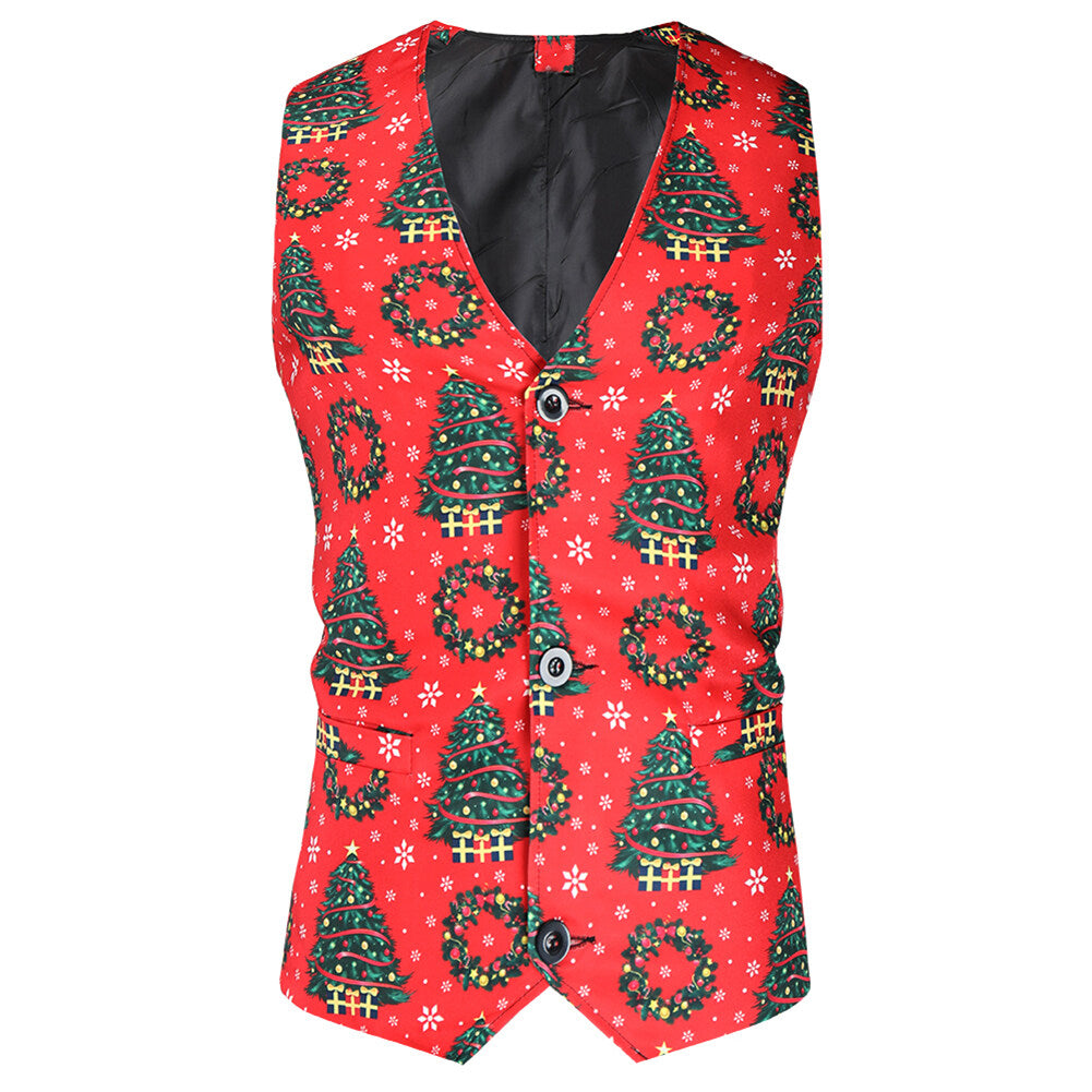 Youthup Mens Christmas 3Pce Christmas Tree Festival Blazer Vest Pant