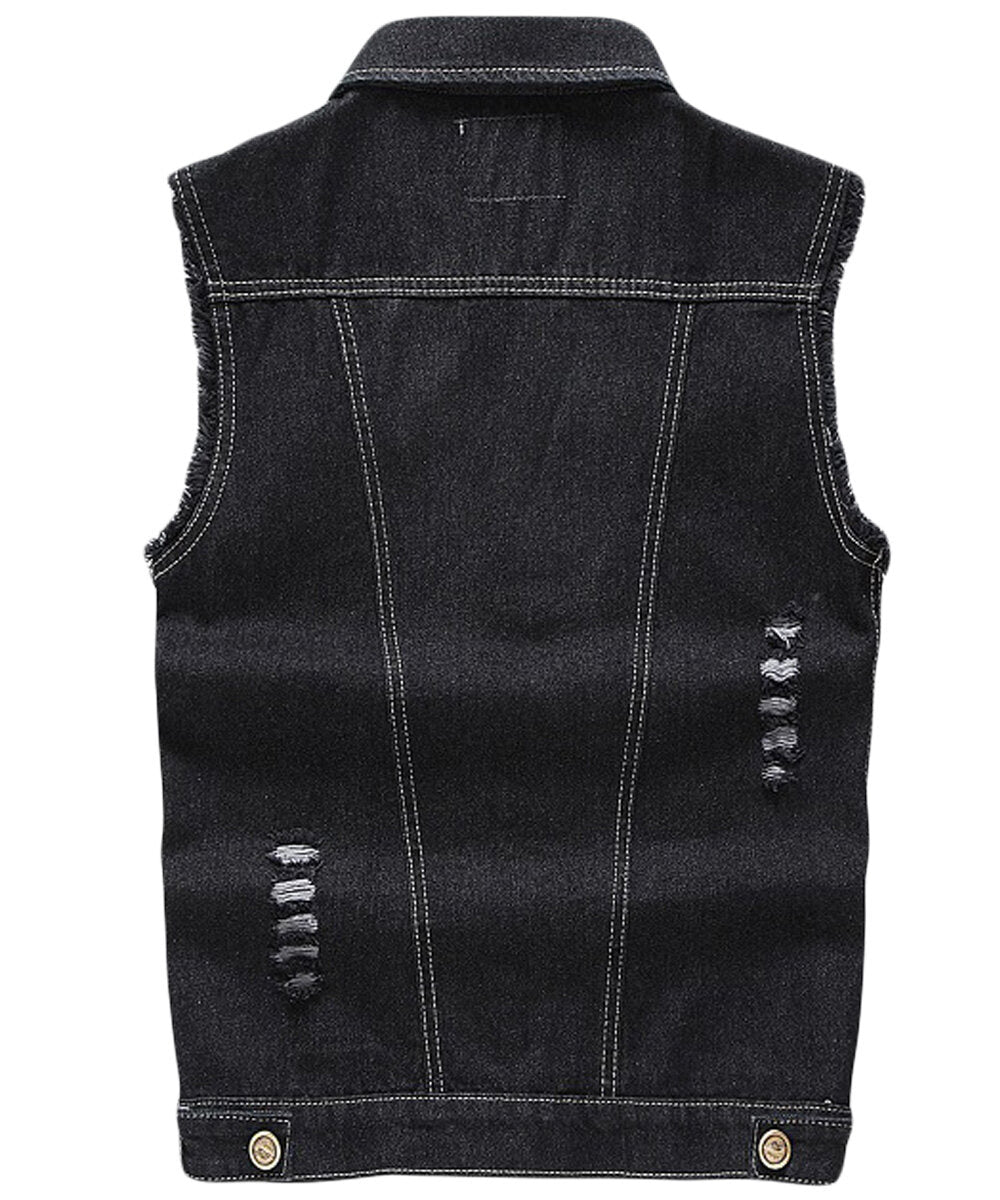 YOUTHUP Mens Ripped Denim Casual Vintage Biker Cowboy Vest