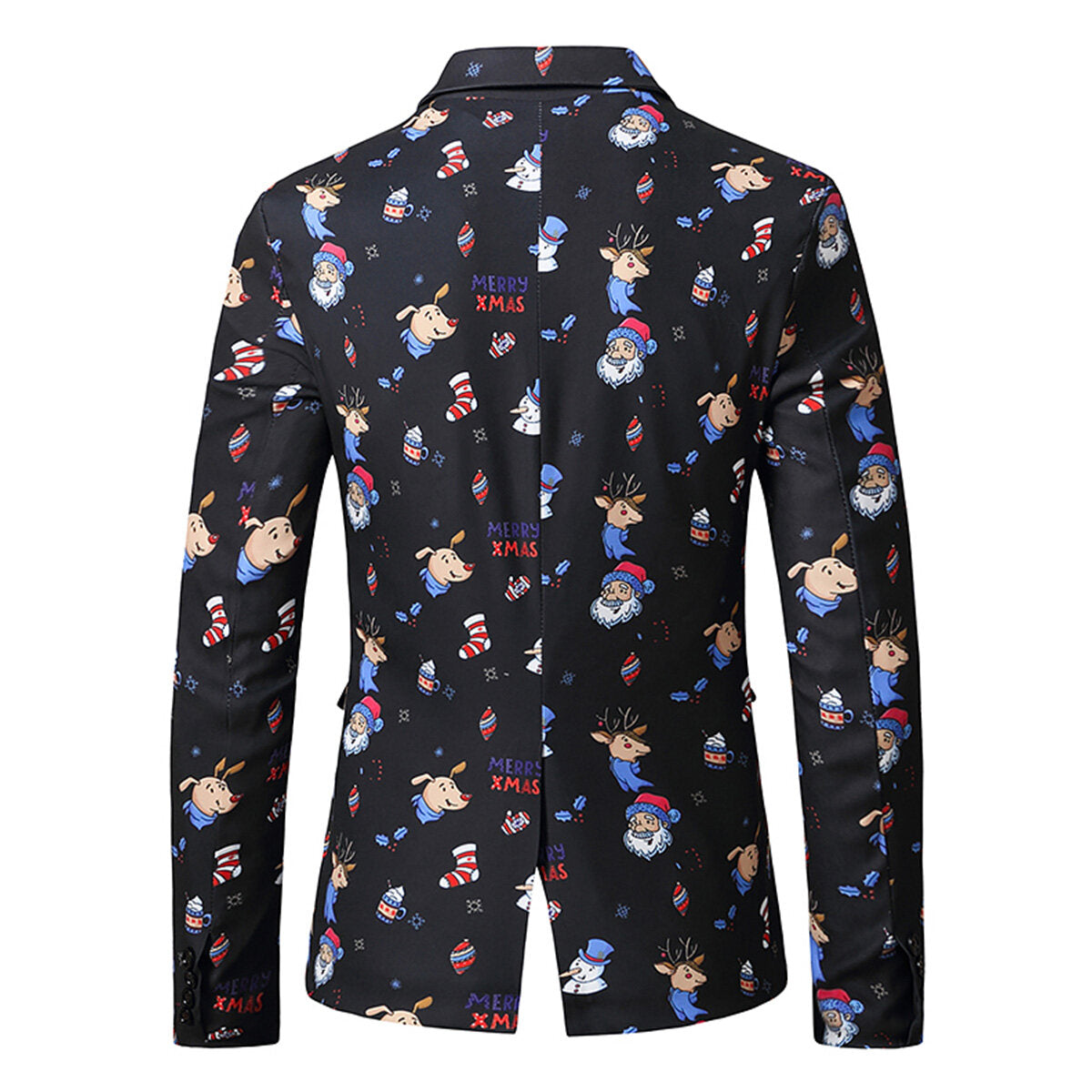 Youthup Mens Christmas Santa Claus Elk Print Slim Fit Suit Blazer