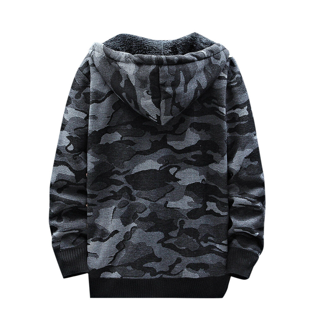 Youthup Mens Camo Printed Jacket Fleece Lined Knitted Cardigan