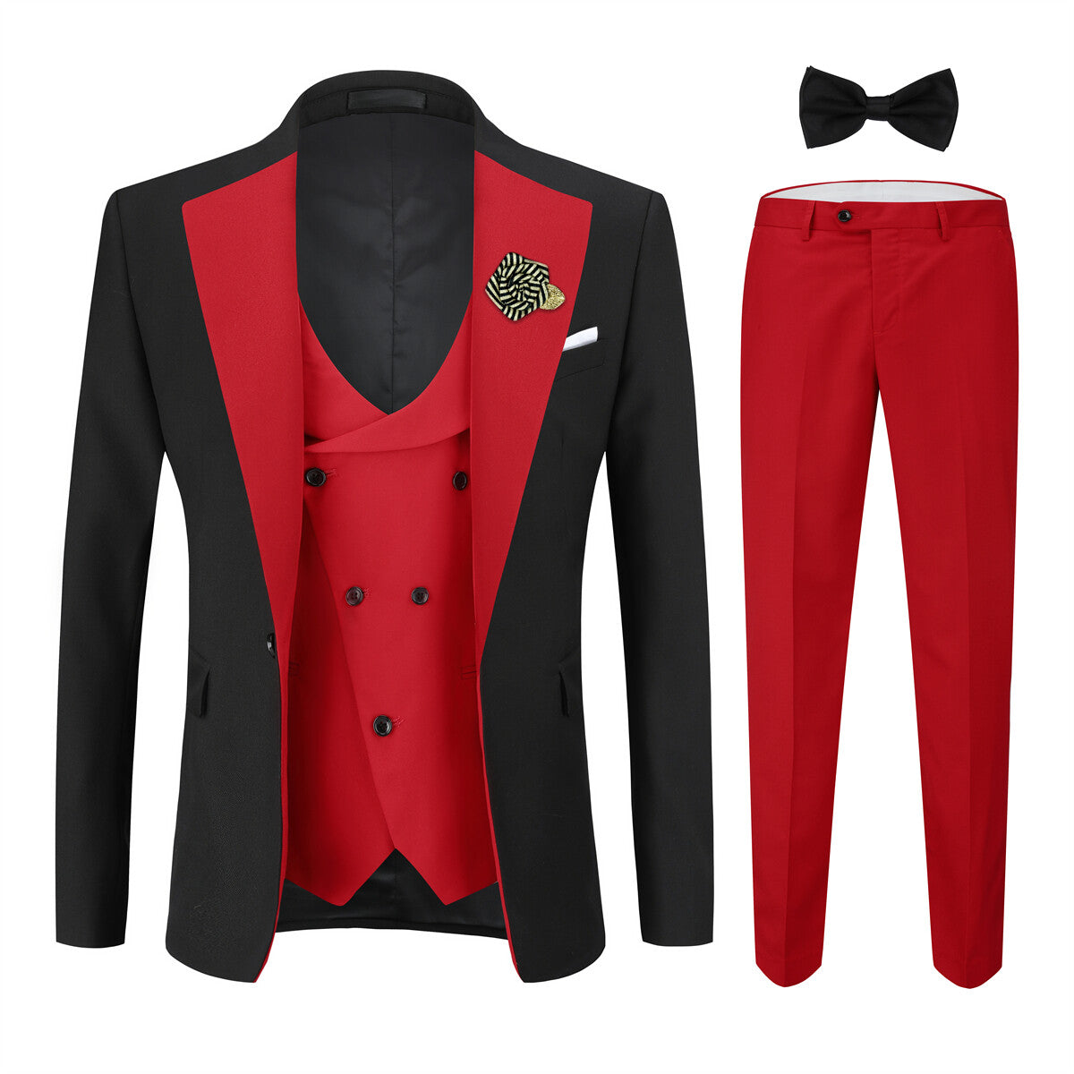 Youthup Mens 3 Piece ColorBlock Suits Dress Wedding Party Blazer and Waistcoat and Pants