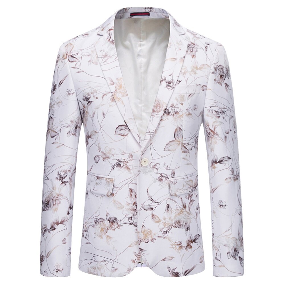 YOUTHUP Mens 2 Piece Floral Suit Set Slim Fitt 1 Button Down Formal Suit Jacket Pants
