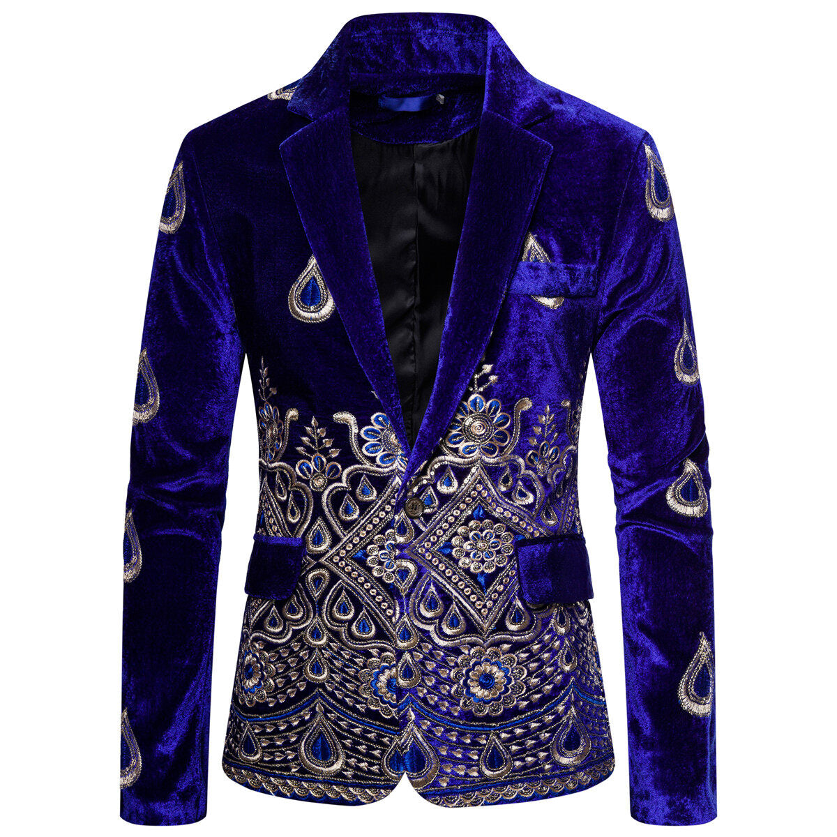 Youthup Mens Slim Fit Velvet Embroidery Party Evening Wedding Suit Blazer