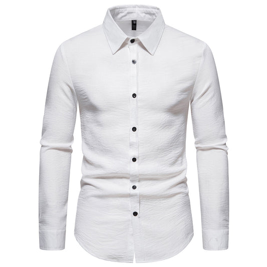 YOUTHUP Mens Casual Formal Shirt Long Sleeve Slim Lapel Solid Color Tops