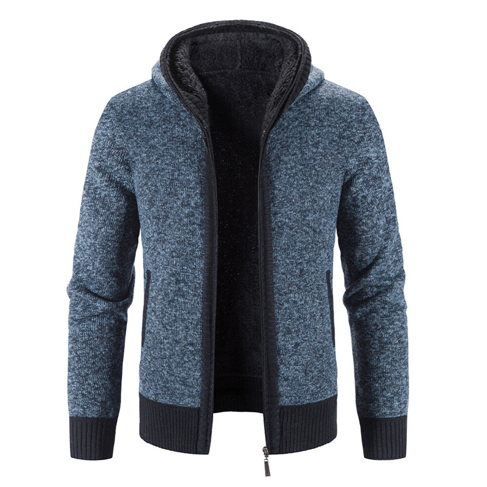 Youthup Mens slim fit sweatshirt hooded fleece lined knitted cardigan