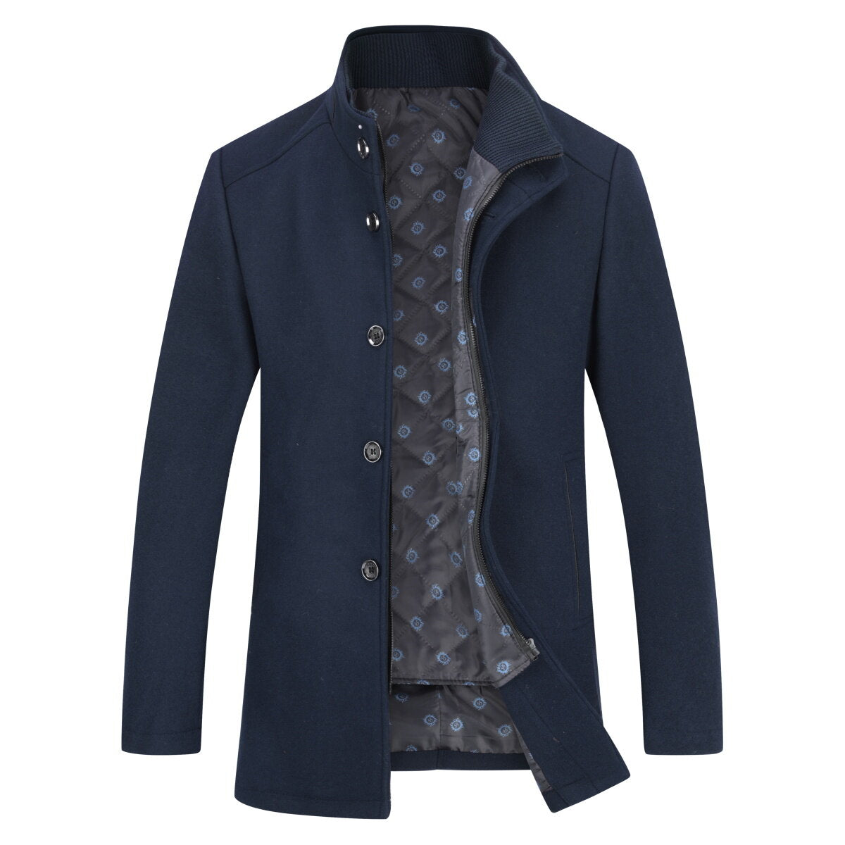 YOUTHUP Mens Winter Wool Coat Casual Stand Collar with Removable Gilet