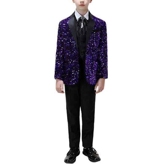 Youthup Boys Purple Sequin Suit 3Pcs Set Wedding Party Tuxedo