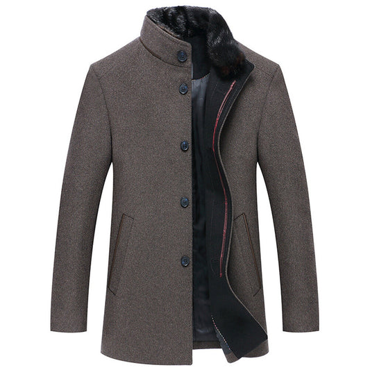 Youthup Mens Fur Collar Wool Coat