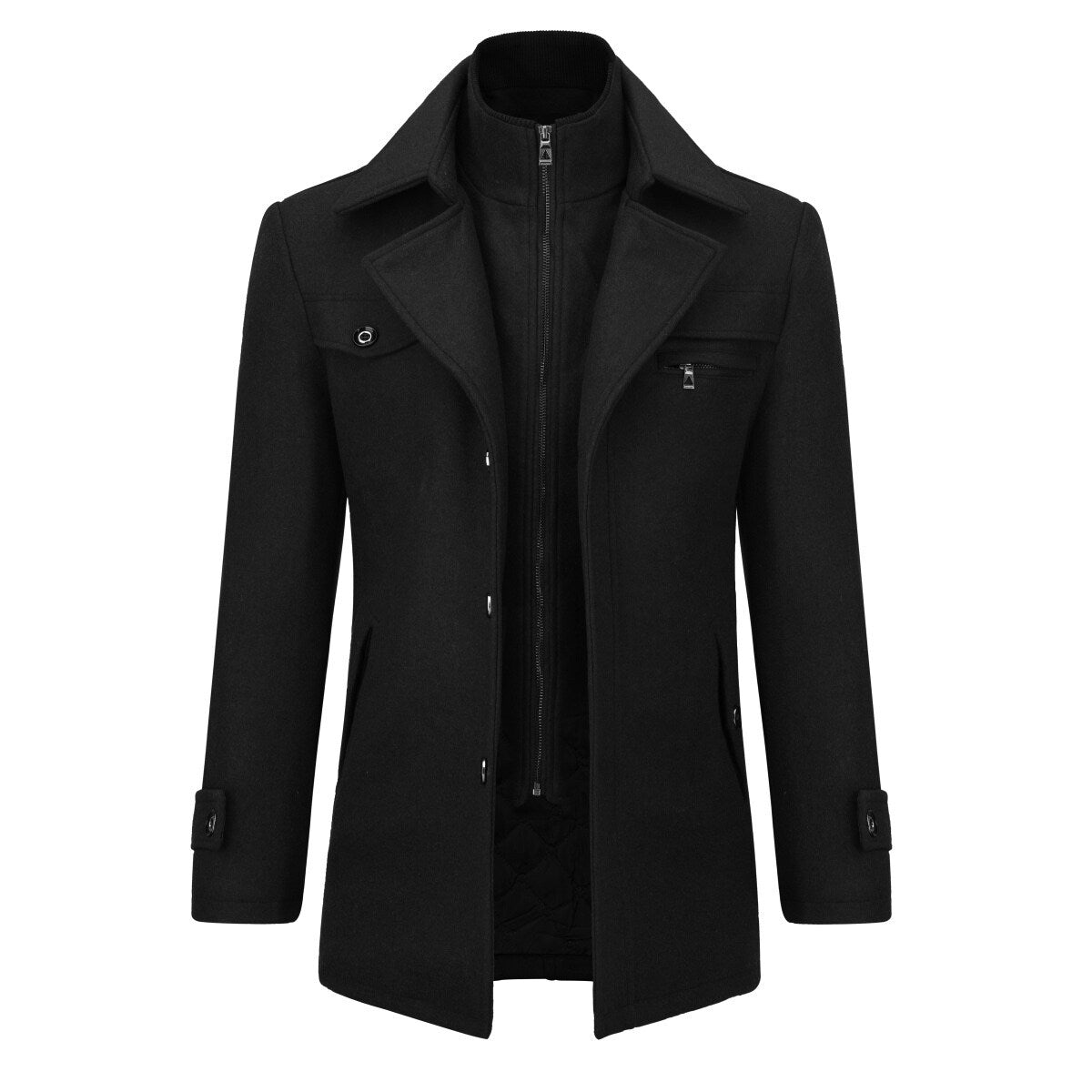 Youthup Mens Thickened Double Collar Casual Wool Pea Coat