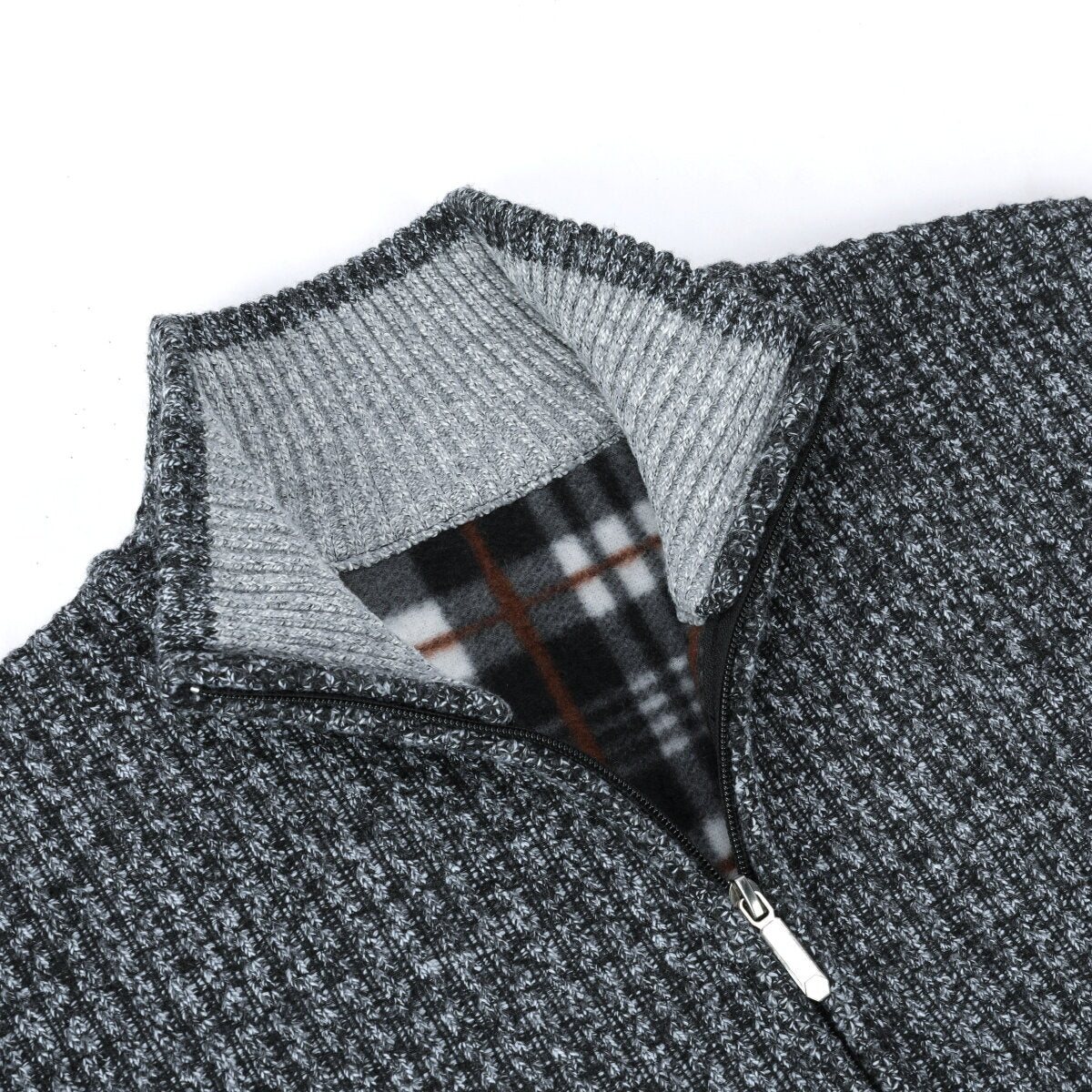 YOUTHUP Mens Knitted Cardigan Winter Stand Collar Solid Color Full Zip Sweater