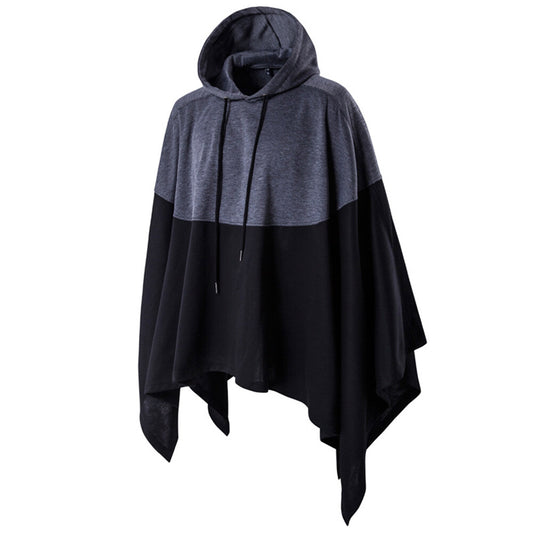 YOUTHUP Mens Loose Hooded Cape Fashion Splicing Duster Jacket