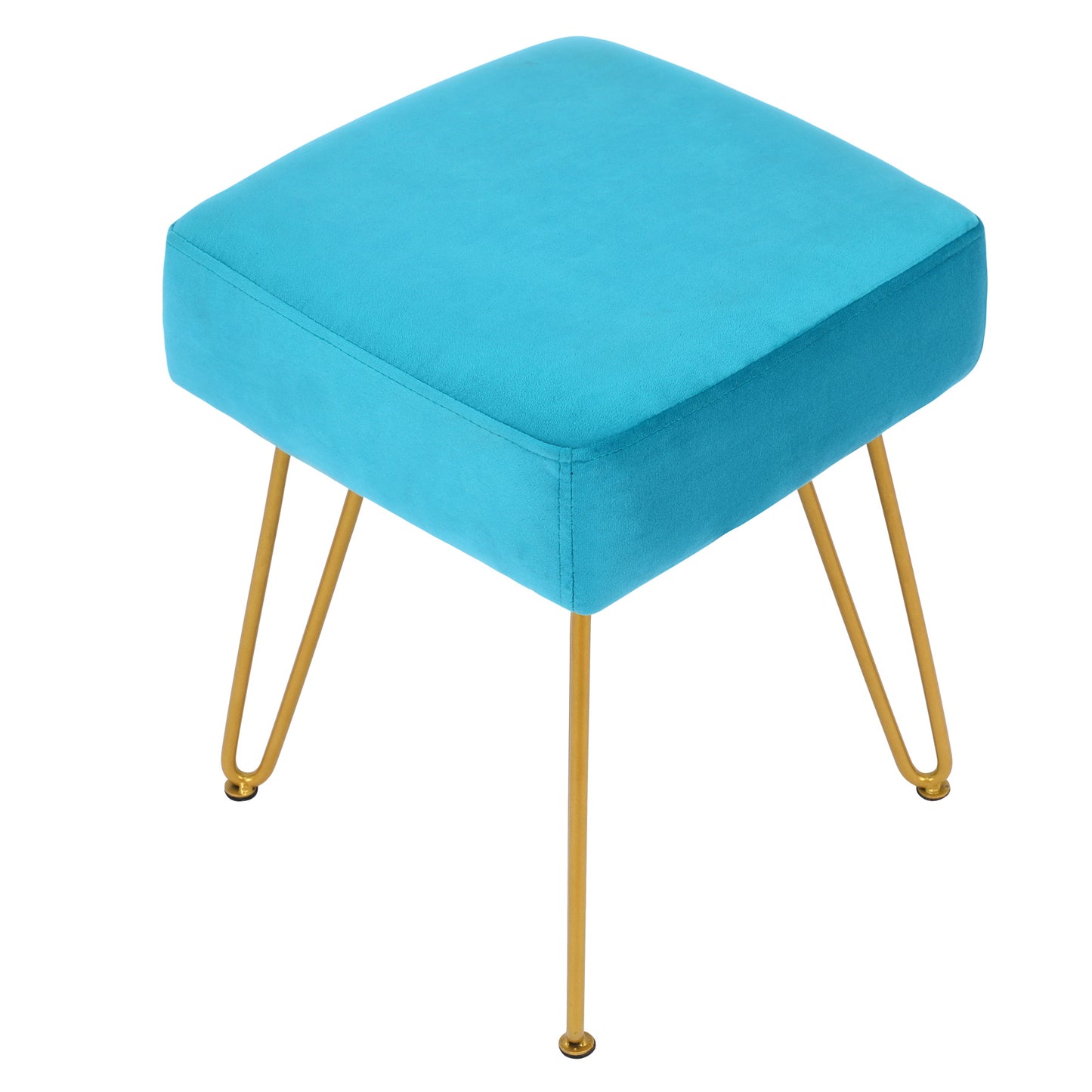Repose-pieds de Maquillage Tabouret Coiffeuse  en Velours 33 L x 33l x 42H cm Bleu et Doré