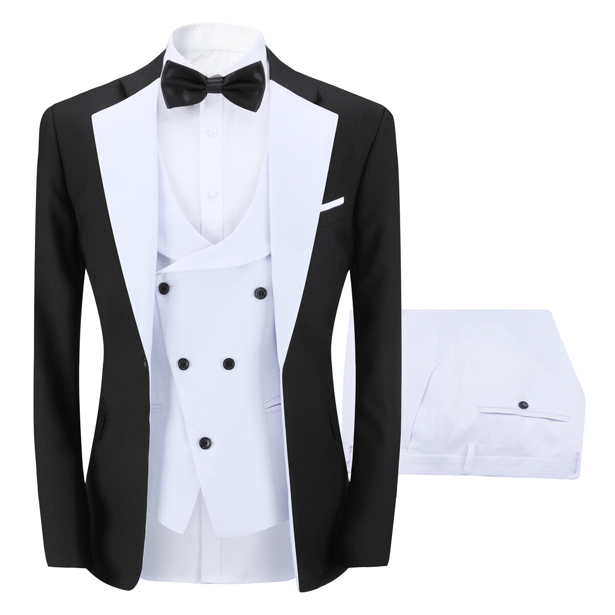 Youthup Mens 3 Piece ColorBlock Suits Dress Wedding Party Blazer and Waistcoat and Pants