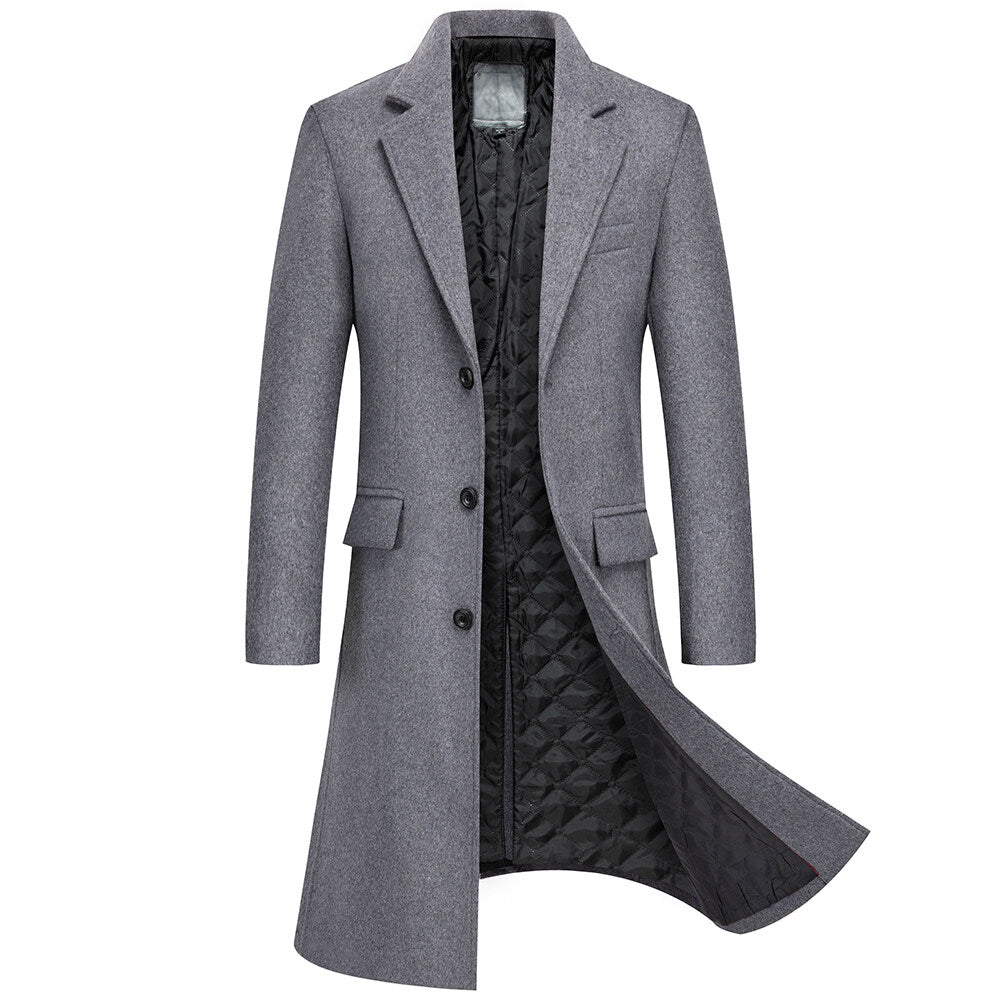 Youthup Mens Long Single Breasted Jacket Wool Blend Coat Winter Overcoat