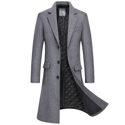 Youthup Mens Long Single Breasted Jacket Wool Blend Coat Winter Overcoat