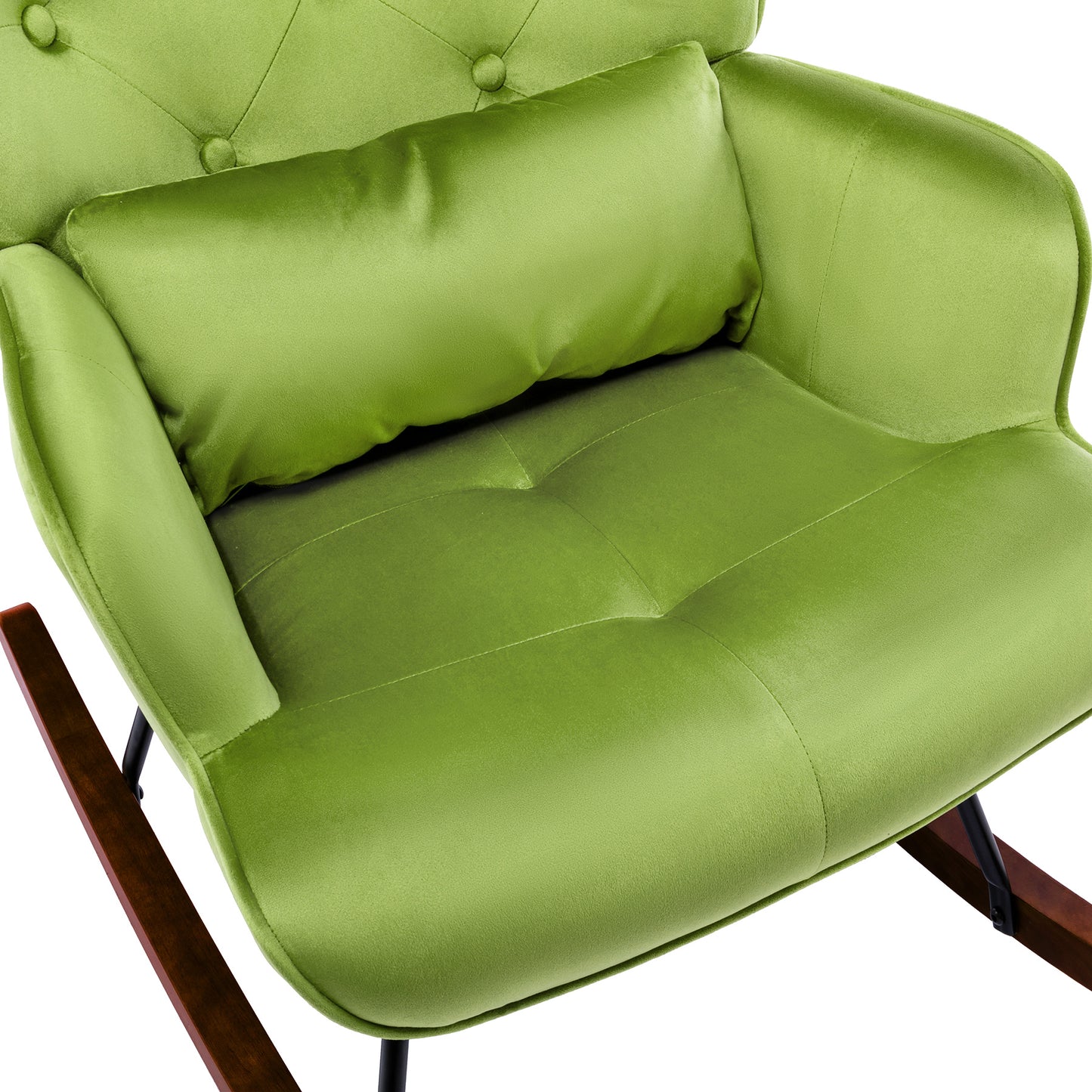 Mecedora mecedora de terciopelo con estructura de metal y base de madera silla tapizada para sala de estar sillón retro ocio silla de relajación para dormitorio habitación infantil verde claro