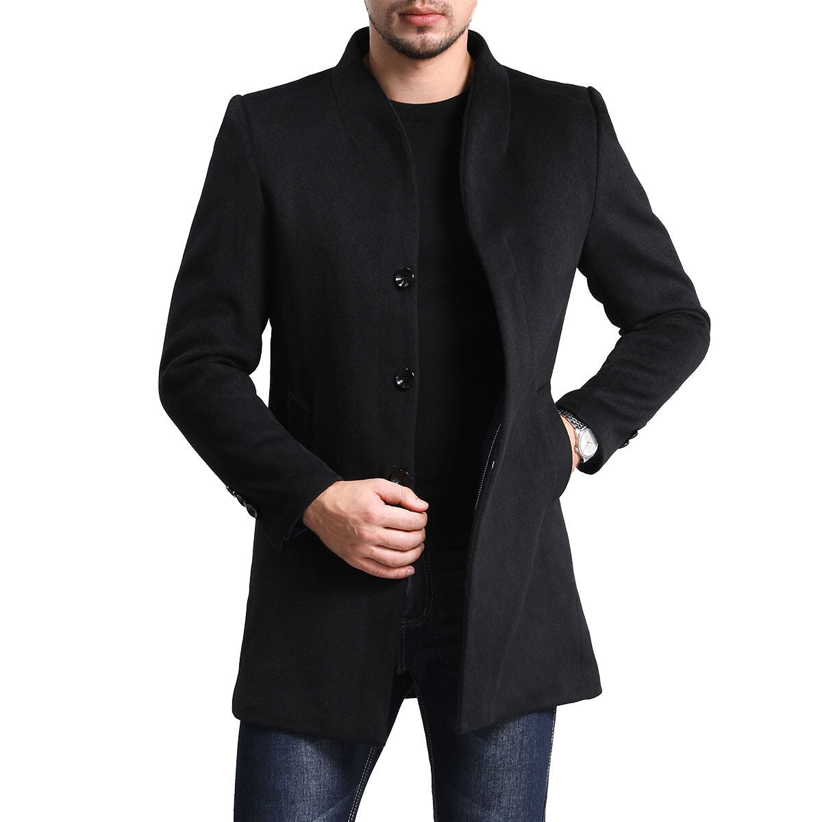 Youthup Mens Single Breasted Wool Slim Fit Pea Coat