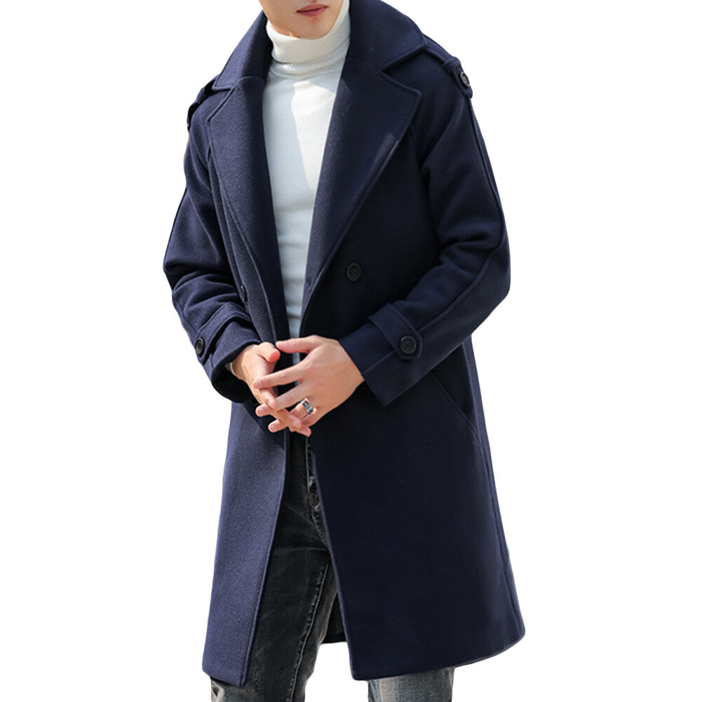 Youthup Unisex Solid Color Lapel Button Pocket Trench Dust Overcoat