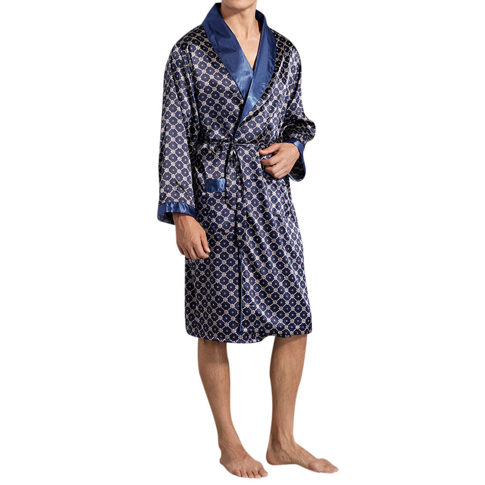 YOUTHUP Mens Casual Homewear Loose Smooth Robe with Belt