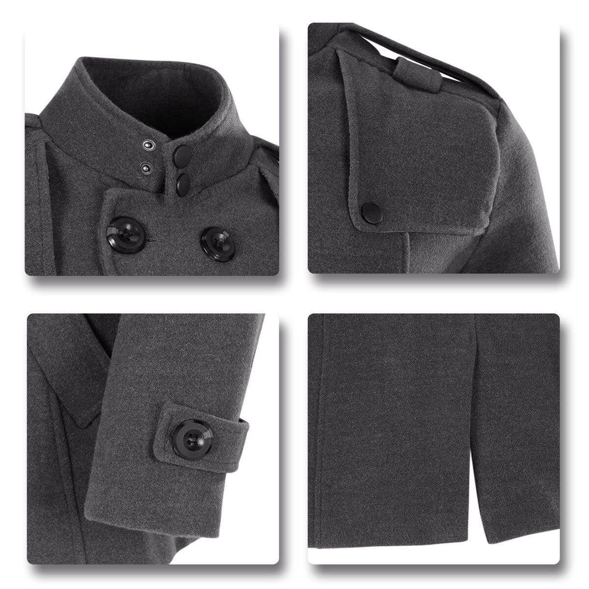 Youthup Mens Woolen Coat Double Breasted Slim Fit Thermal Coat