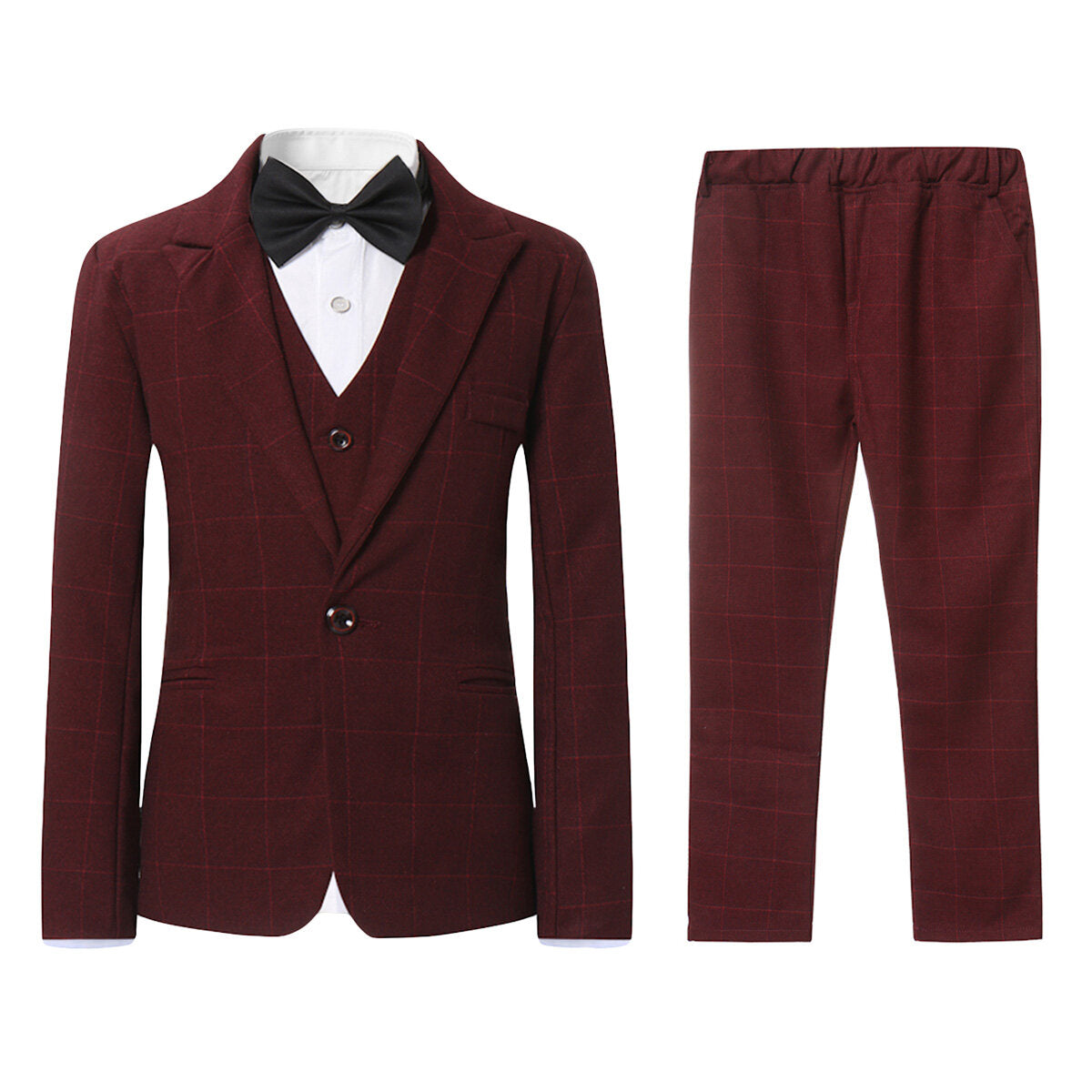 Youthup Boys 3 Piece Plaid Dress Wedding Party Suit Blazer and Vest and Pants