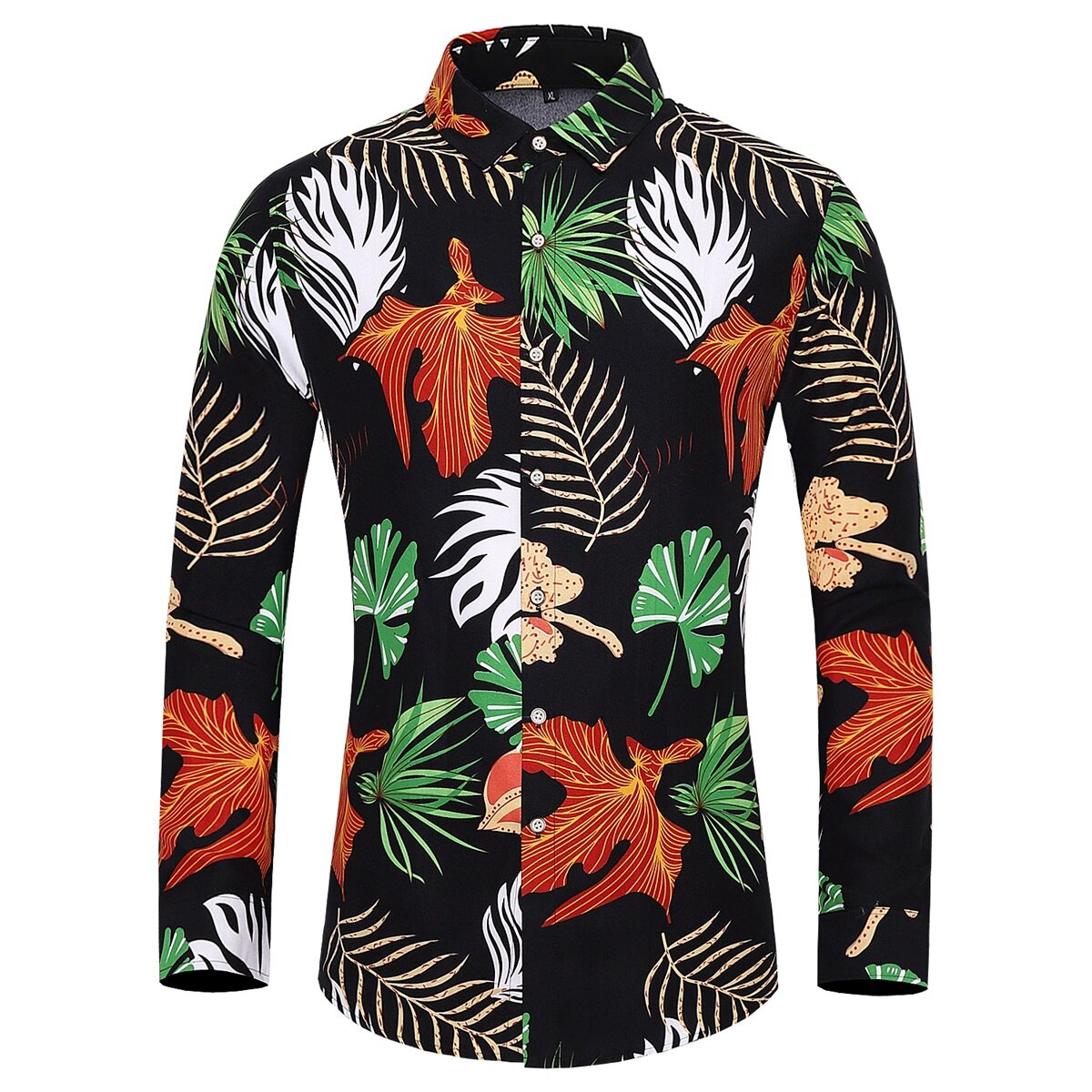 Youthup Mens Regular Fit Long Sleeve Leaves Print Plus Size Shirts