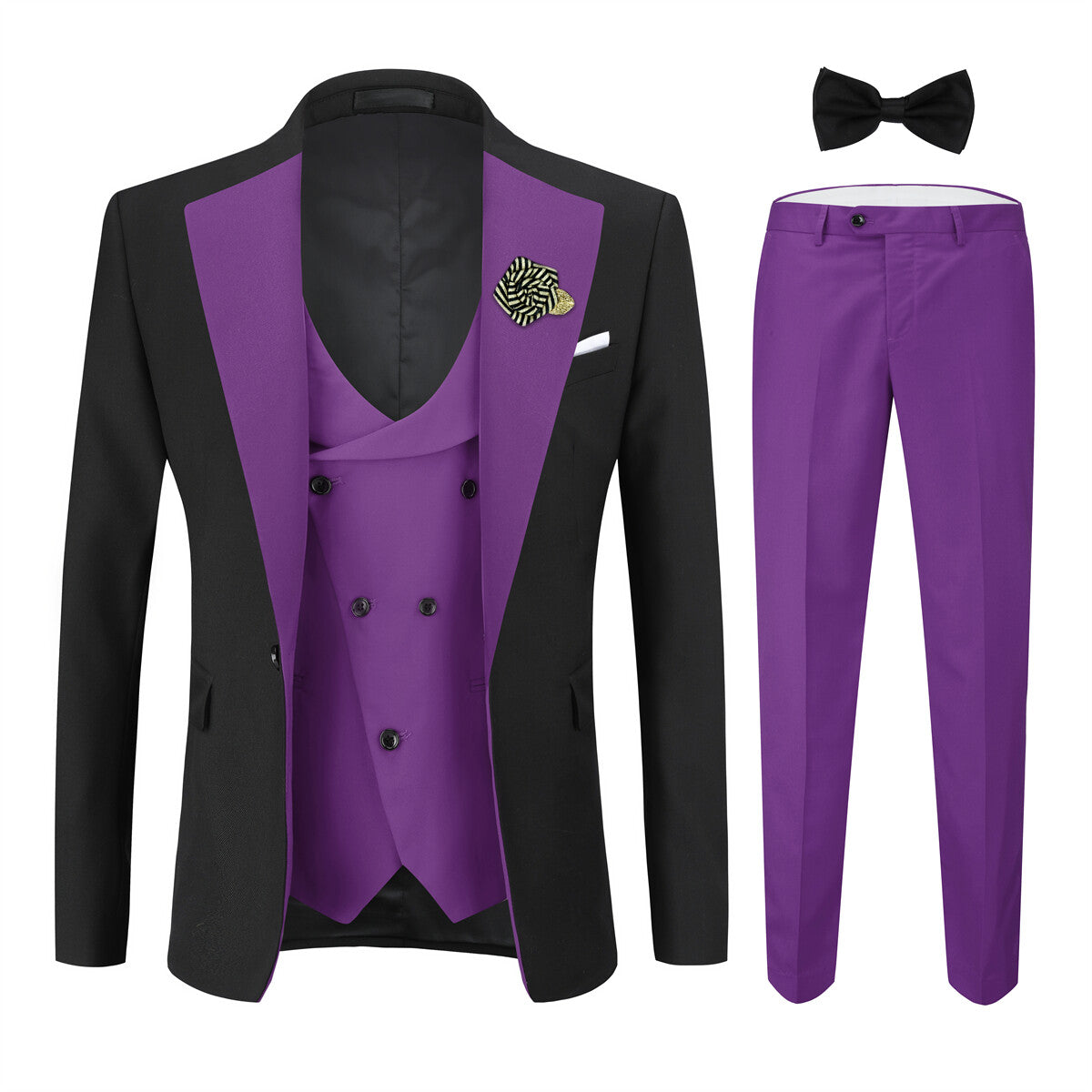 Youthup Mens 3Pce ColorBlock Dress Suits Wedding Blazer and Vest and Pants