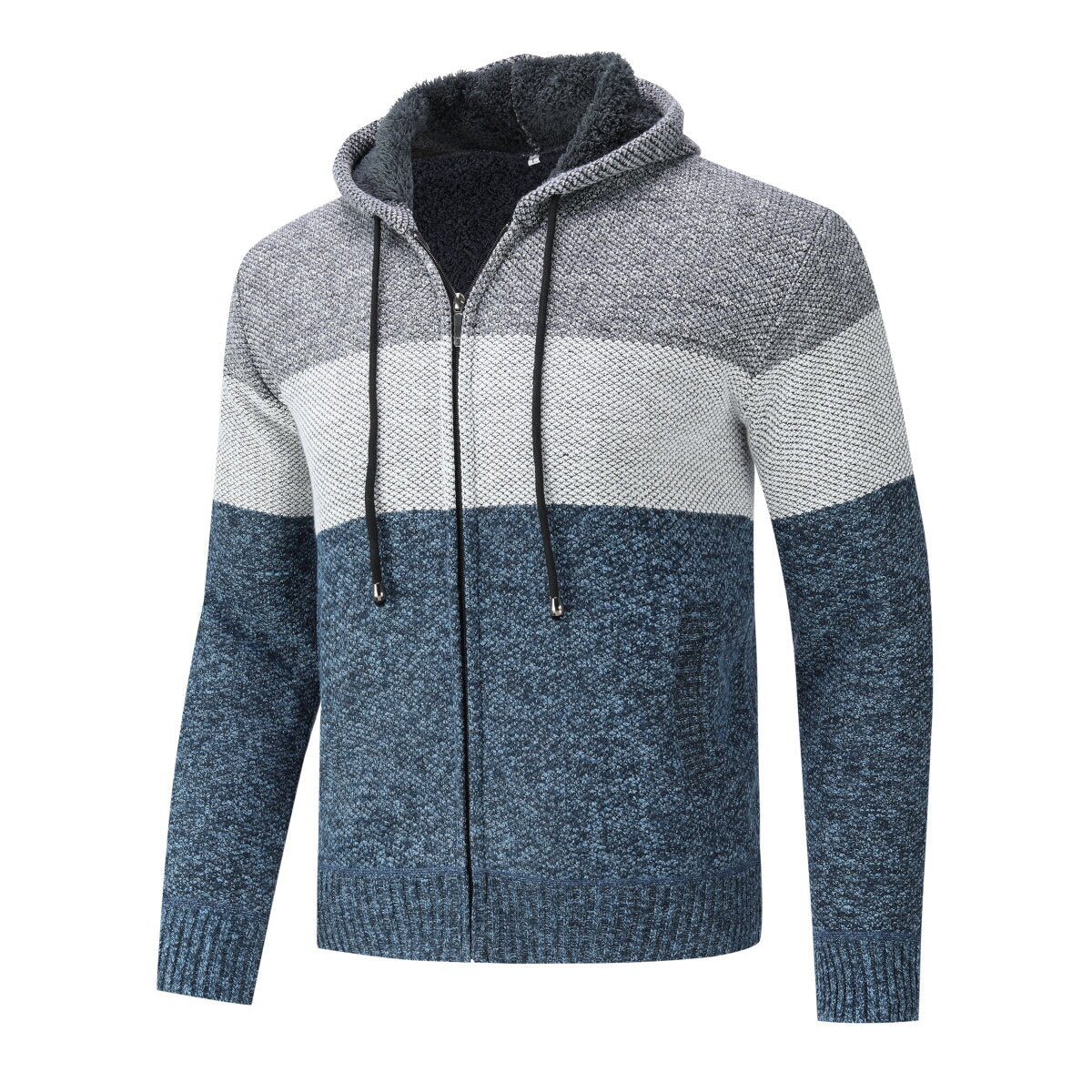 Youthup Mens Hooded Cardigan Fleece-lined Knitted Pullover Sweater