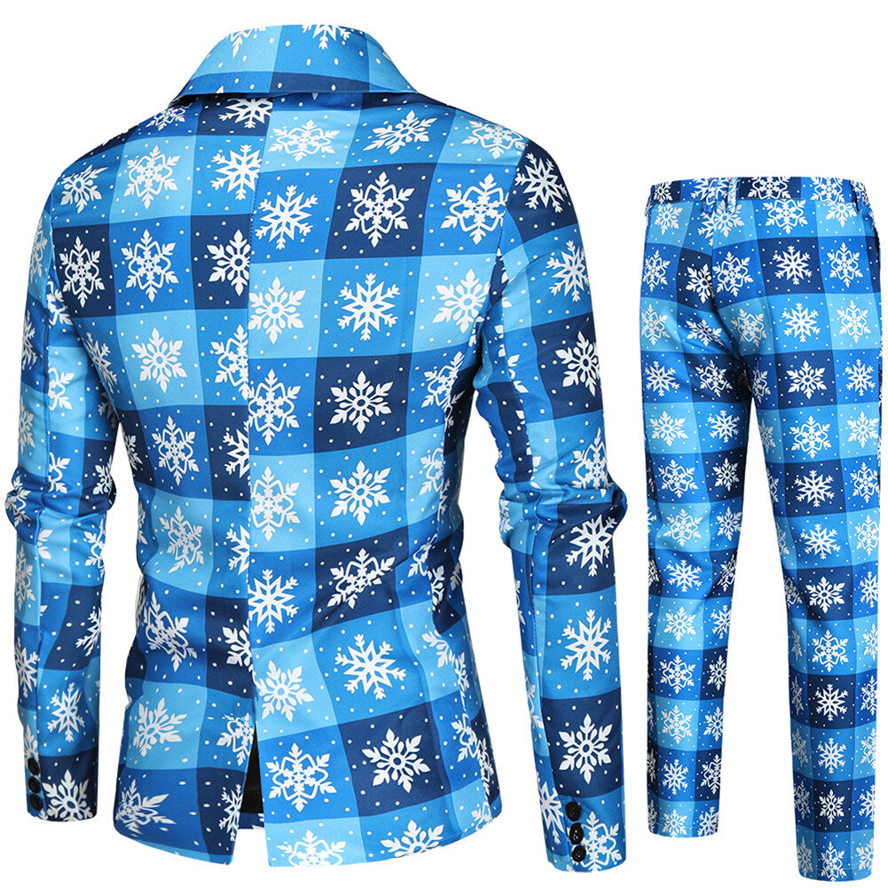 YOUTHUP Mens 2 Piece Suit Snow Plaid Single Breasted Holiday Dress for Dinner or Party