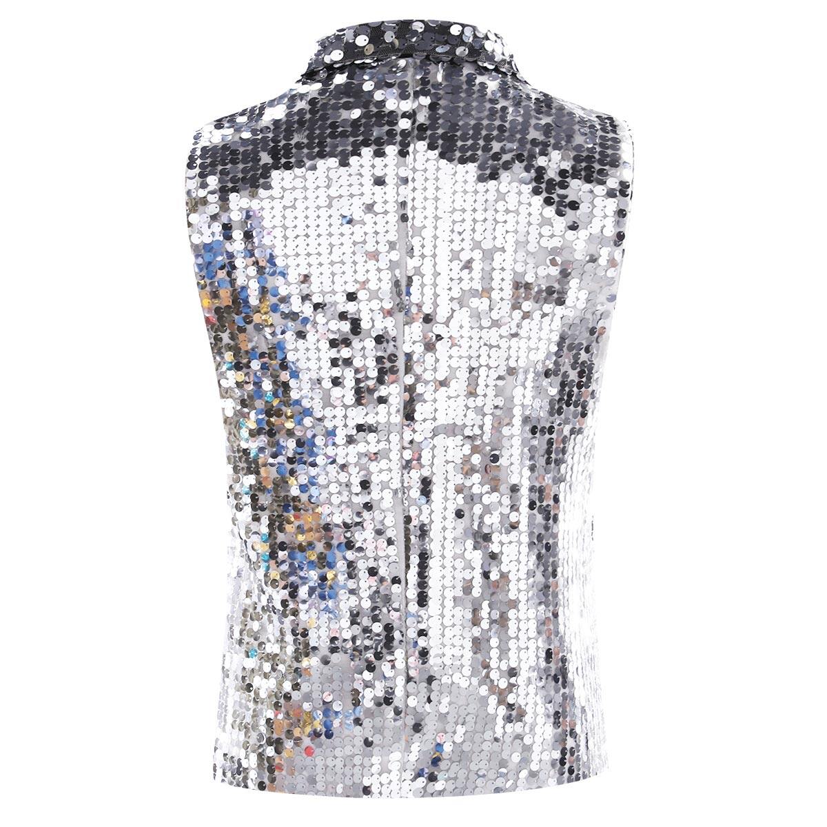 Youthup Mens Party Sequin Glitter Vest