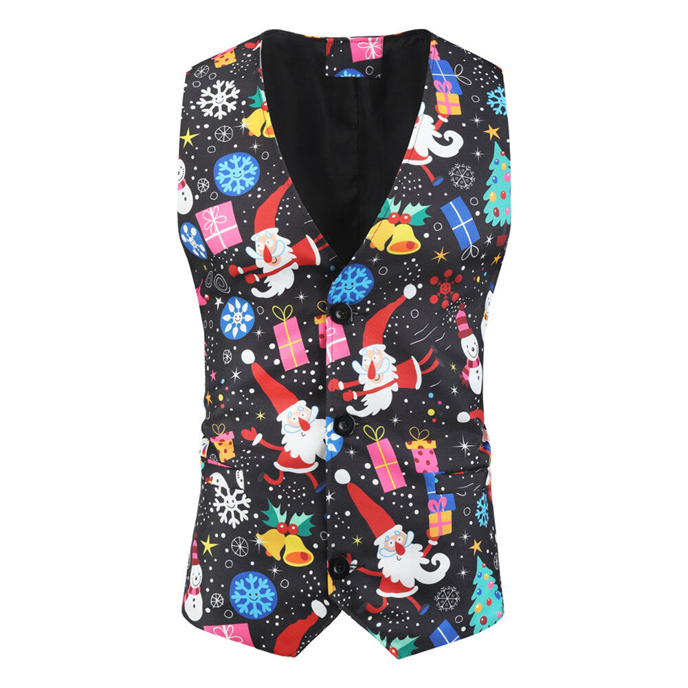 Youthup Mens 3-Pce Christmas Suit Snowman Blazer Vest Pants