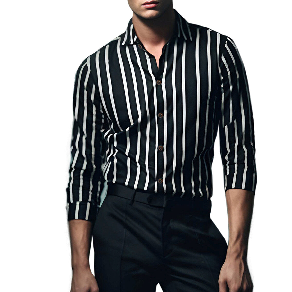 YOUTHUP Mens Casual Striped Shirt Slim Fit Party Holiday Print Tops