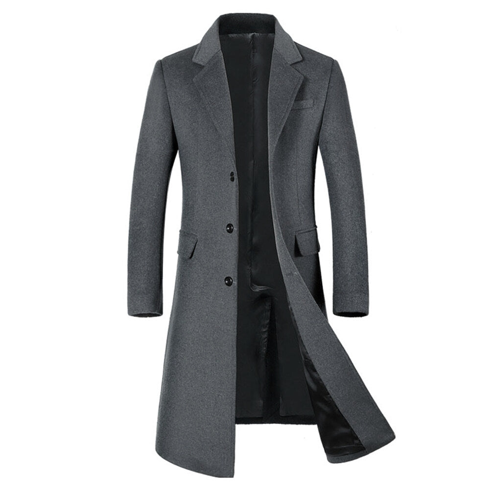 Youthup Mens Notch Lapels Cotton Blend Wool Long Slim Fit Coat