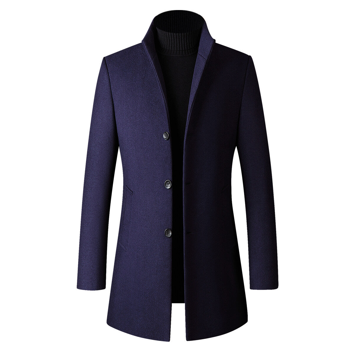 Youthup Mens Slim-Fit Stand Collar Woolen Coat