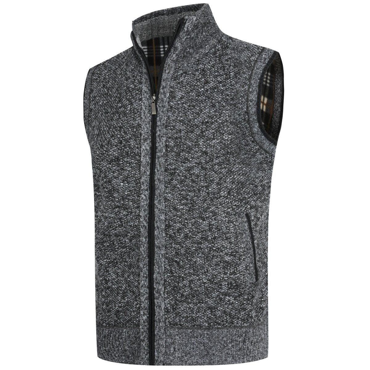 YOUTHUP Mens Knitted Cardigan Fleece Lining Quilted Winter Thick Sleeveless Jacket