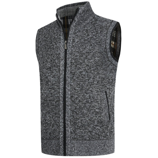YOUTHUP Mens Knitted Cardigan Fleece Lining Quilted Winter Thick Sleeveless Jacket