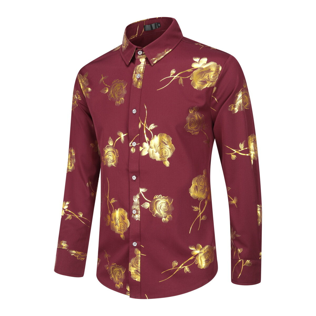 Youthup Mens Rose Foil Stamping Casual Shirt