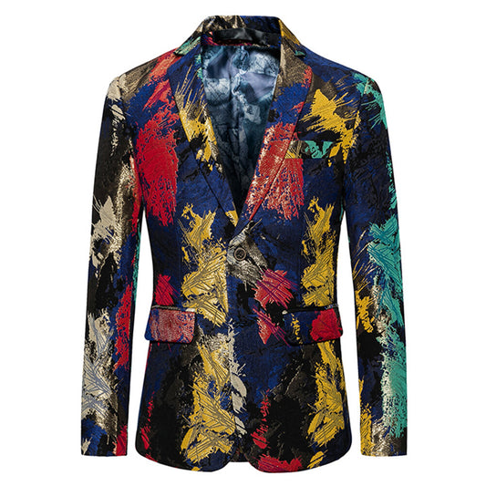 YOUTHUP Mens Floral Dress Blazer Slim Fit 2 Buttons Colourful Splatter Stage Suit Jacket