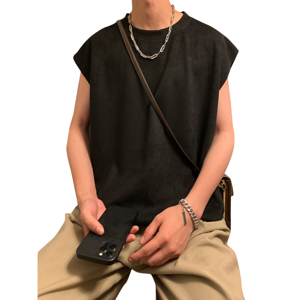 Youthup Mens Lightweight Suede Vest Sleeveless Shirt