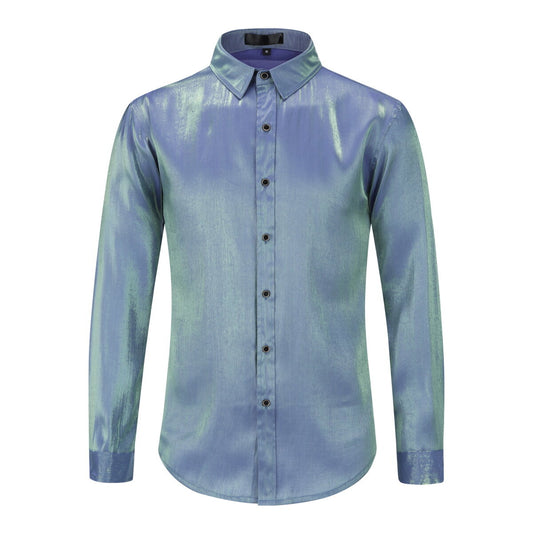 YOUTHUP Mens Silk Shirt Summer Casual Cool Breathable Solid Color Long Sleeves