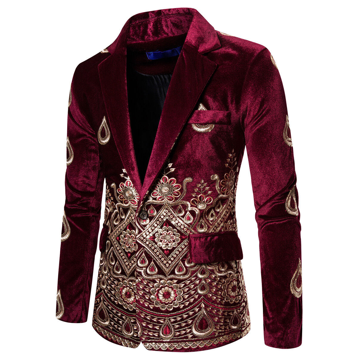 Youthup Mens Slim Fit Velvet Embroidery Party Evening Wedding Suit Blazer