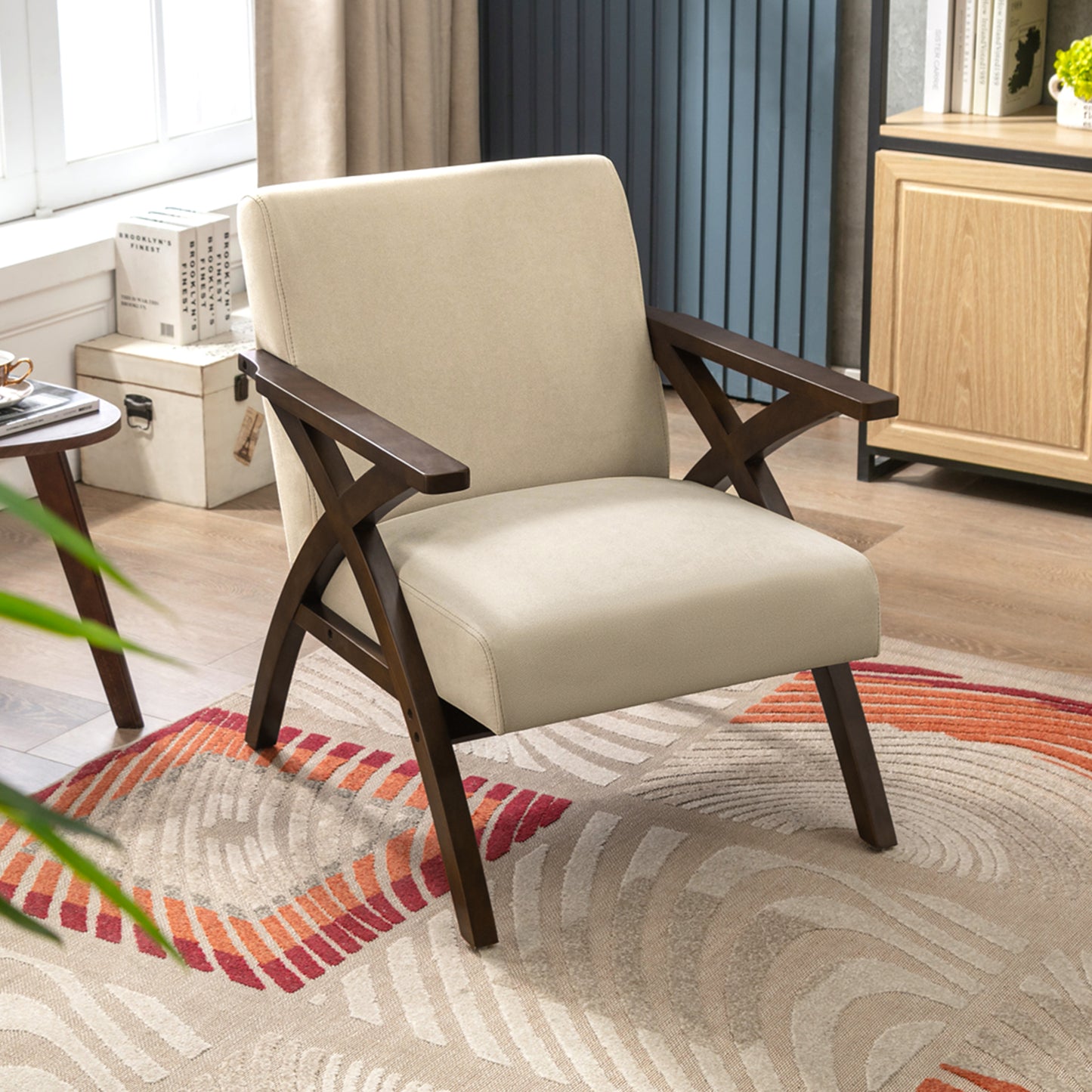 Fauteuil en Bois Massif  Fauteuil avec Conception d'Accoudoir en Forme X, Dossier Ergonomique pour bureau,chambre,salon, Marron clair