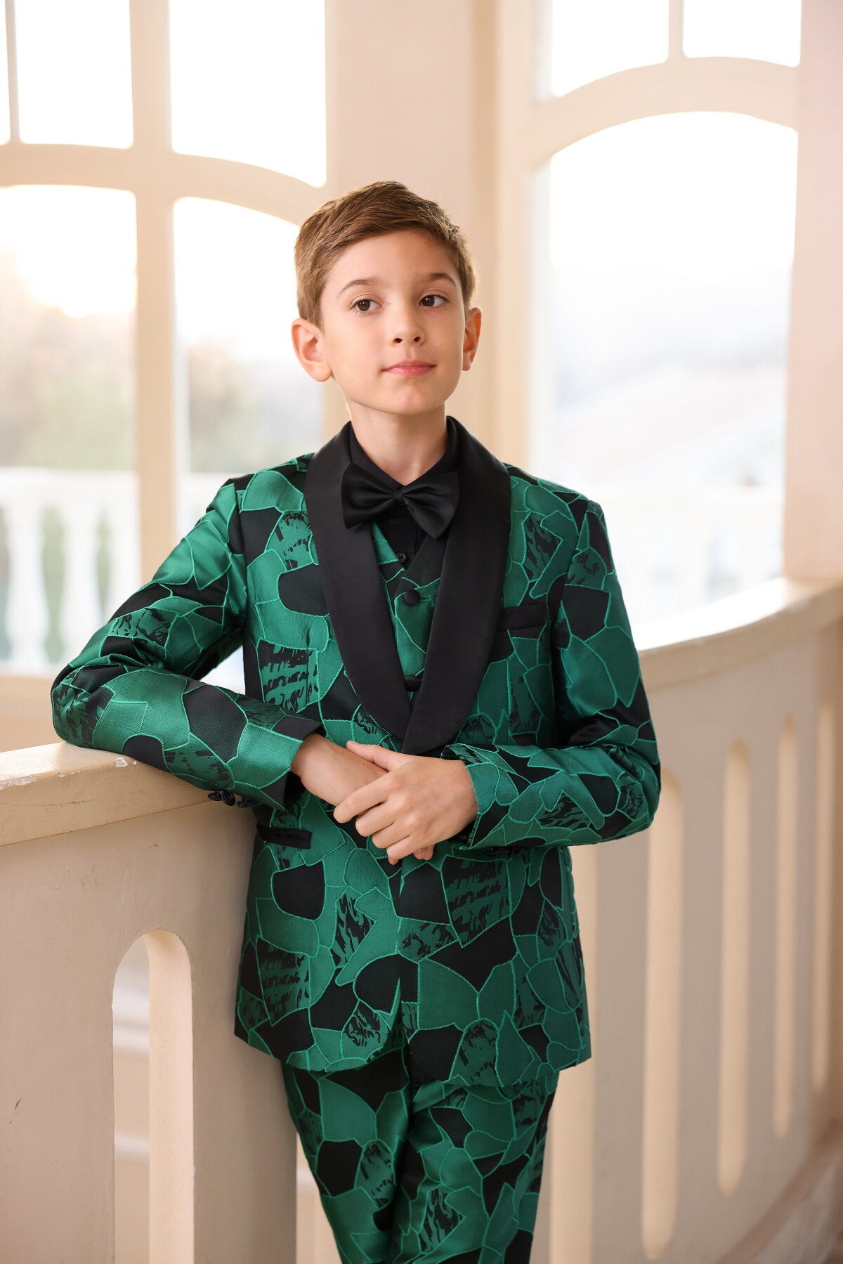 Youthup Boys 3Pce Suit Formal Evening Dress Jacquard Blazer Vest Pants