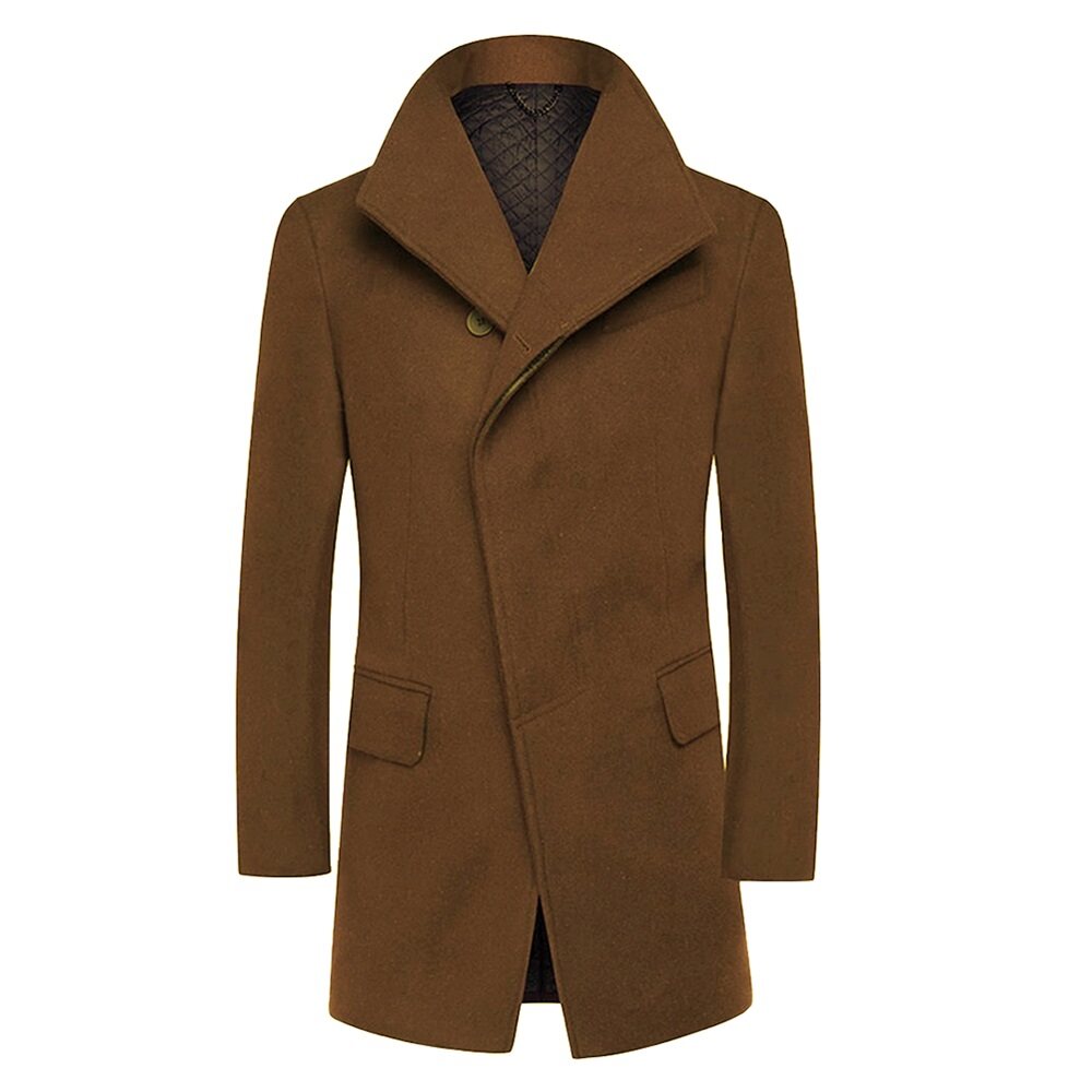 YOUTHUP Mens Casual Slim Fit Large Lapel Thick Wool Coat
