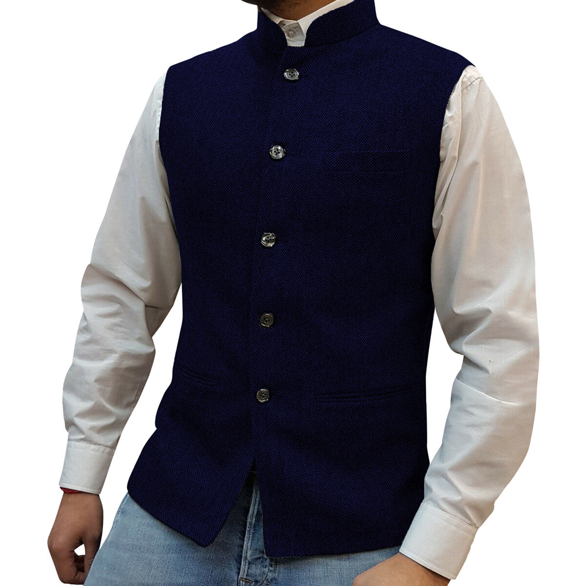 Youthup Mens Stand Collar Twill Knit Casual Vest